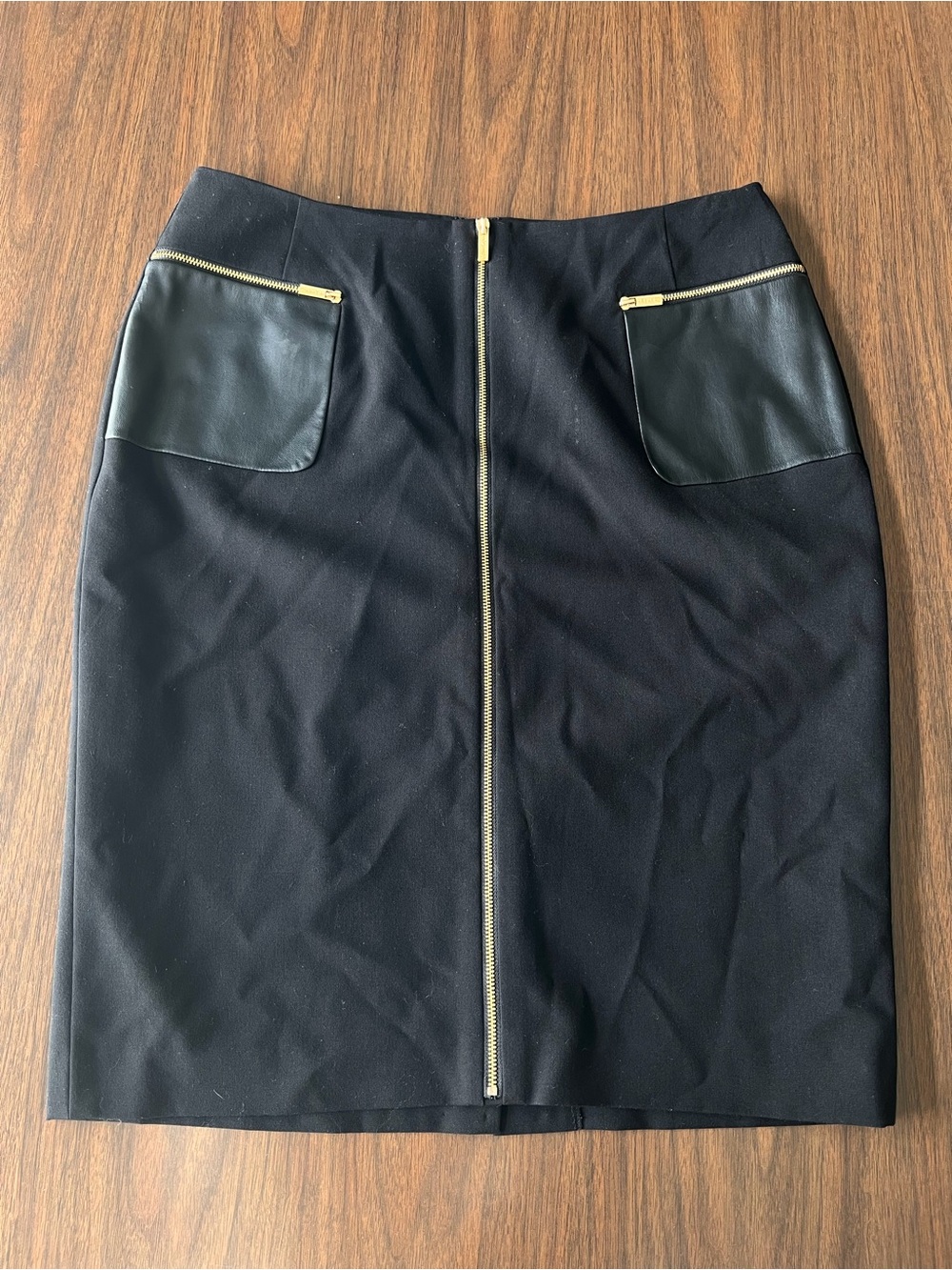 Calvin Klein Black Pencil Skirt with Gold Zipper Accents